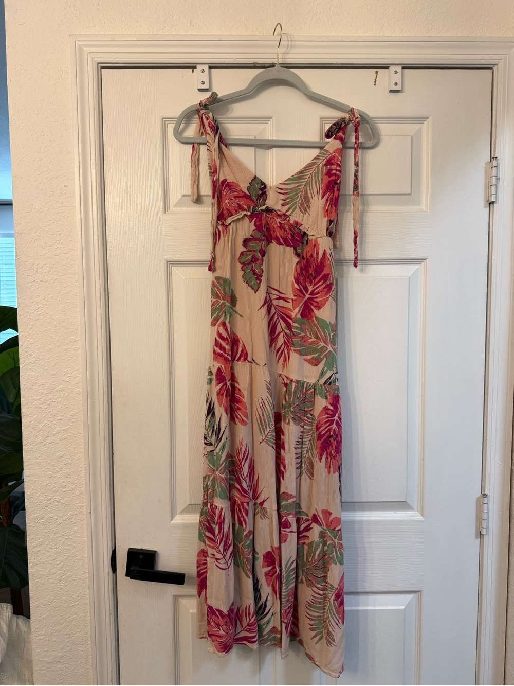 ILLA ILLA Beige Maxi Dress with Pink and Green Tropical Print